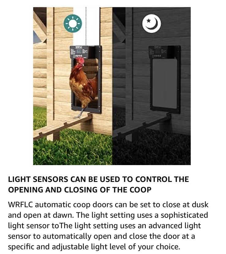WRFLC Automatic Chicken Coop Door Electric w/ Opener Timer Light Sensor RC-31