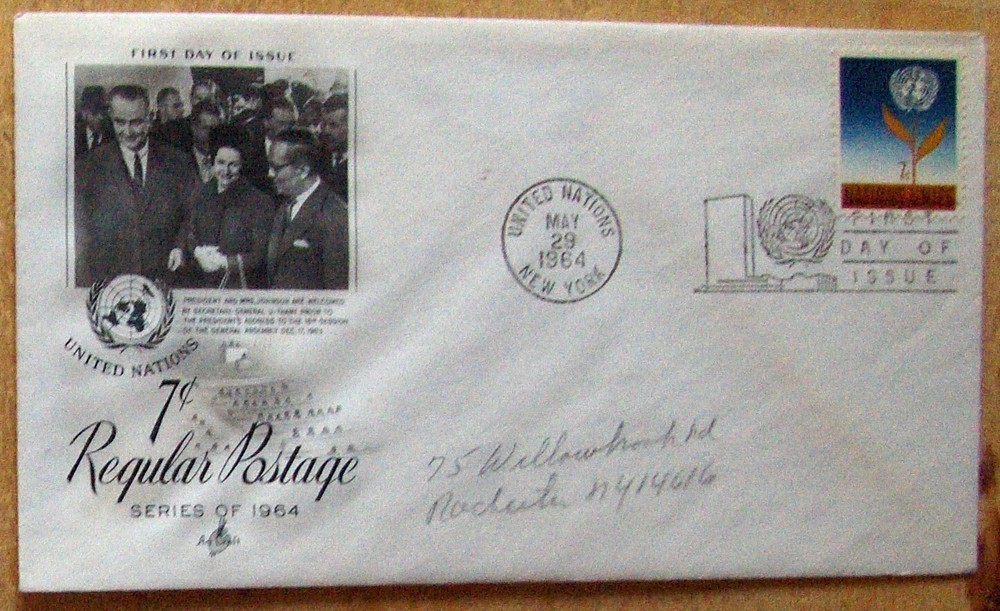 UN FDC 7¢ REGULAR POSTAGE,  NY 5/1964.