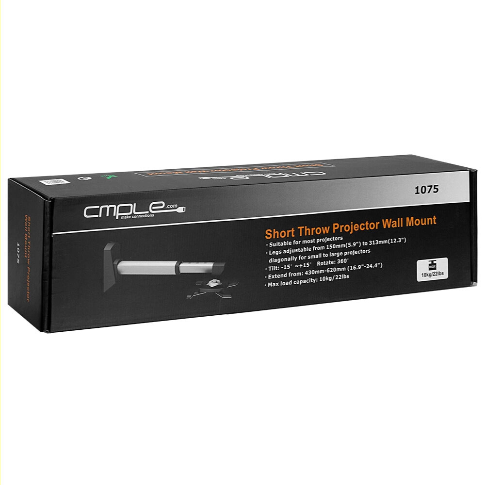 Short Throw Projector Wall Mount Bracket Tilt & 360º Swivel Extendable Max 22lbs