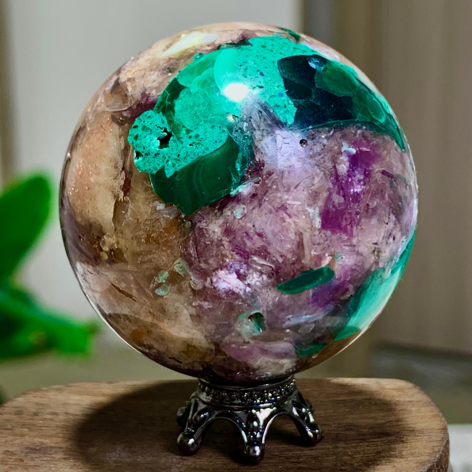 94G Newly discovered rare malachite purple mica symbiotic sphere restoration