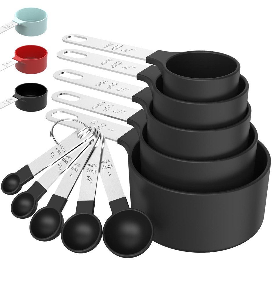 Measuring Cups and Spoons Set Stainless Steel Handles Stackable Nesting Black