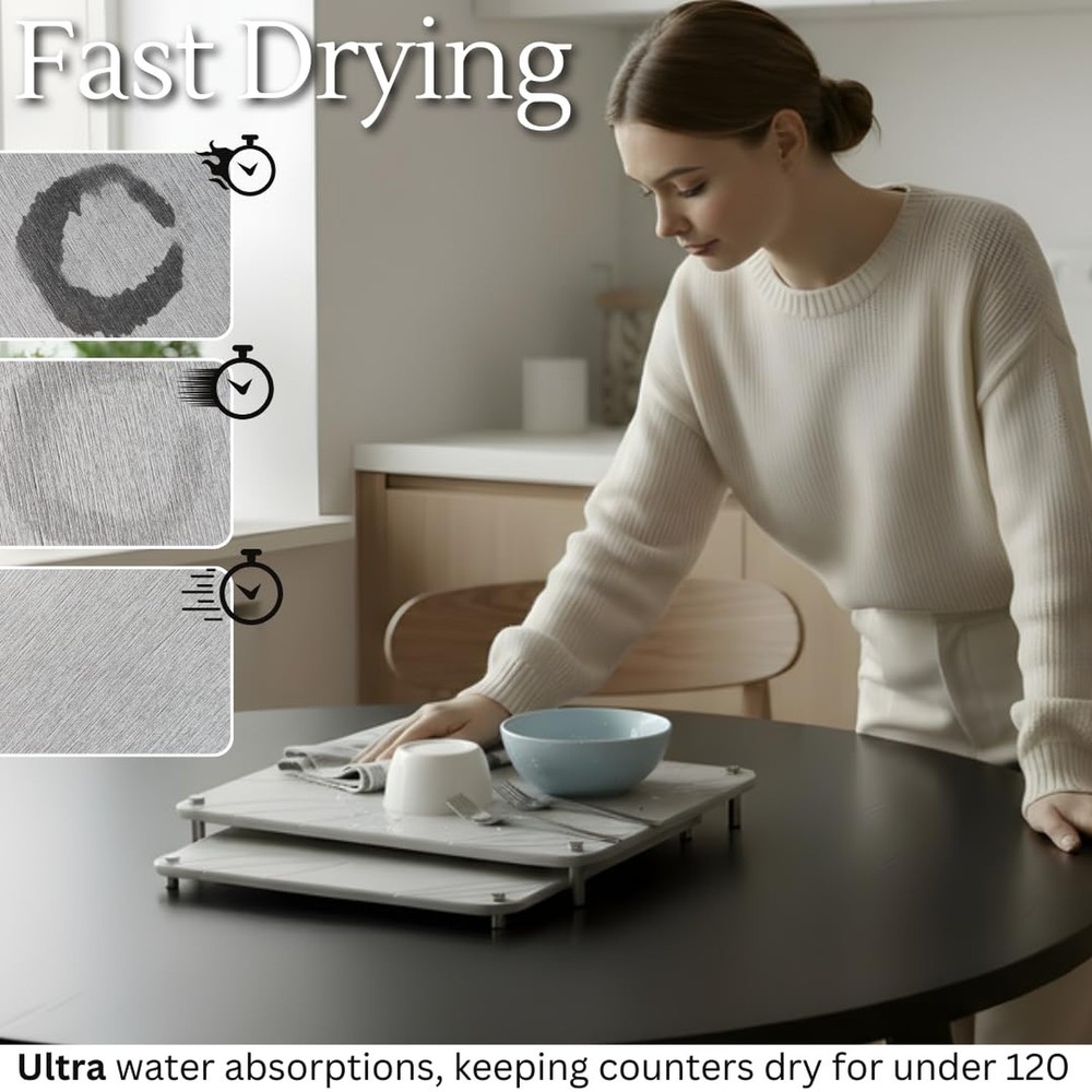2 PCs Nesting Stone Drying Mat for Kitchen Counter - Fast, Heat Resistant Sto...