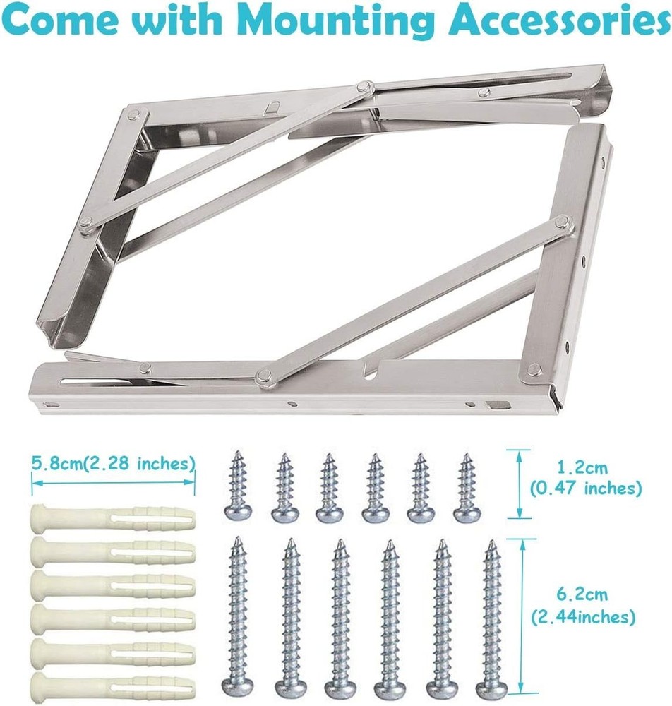 Stainless Steel 24'' Folding Shelf Brackets - 550 lbs Load, Space-Saving Design