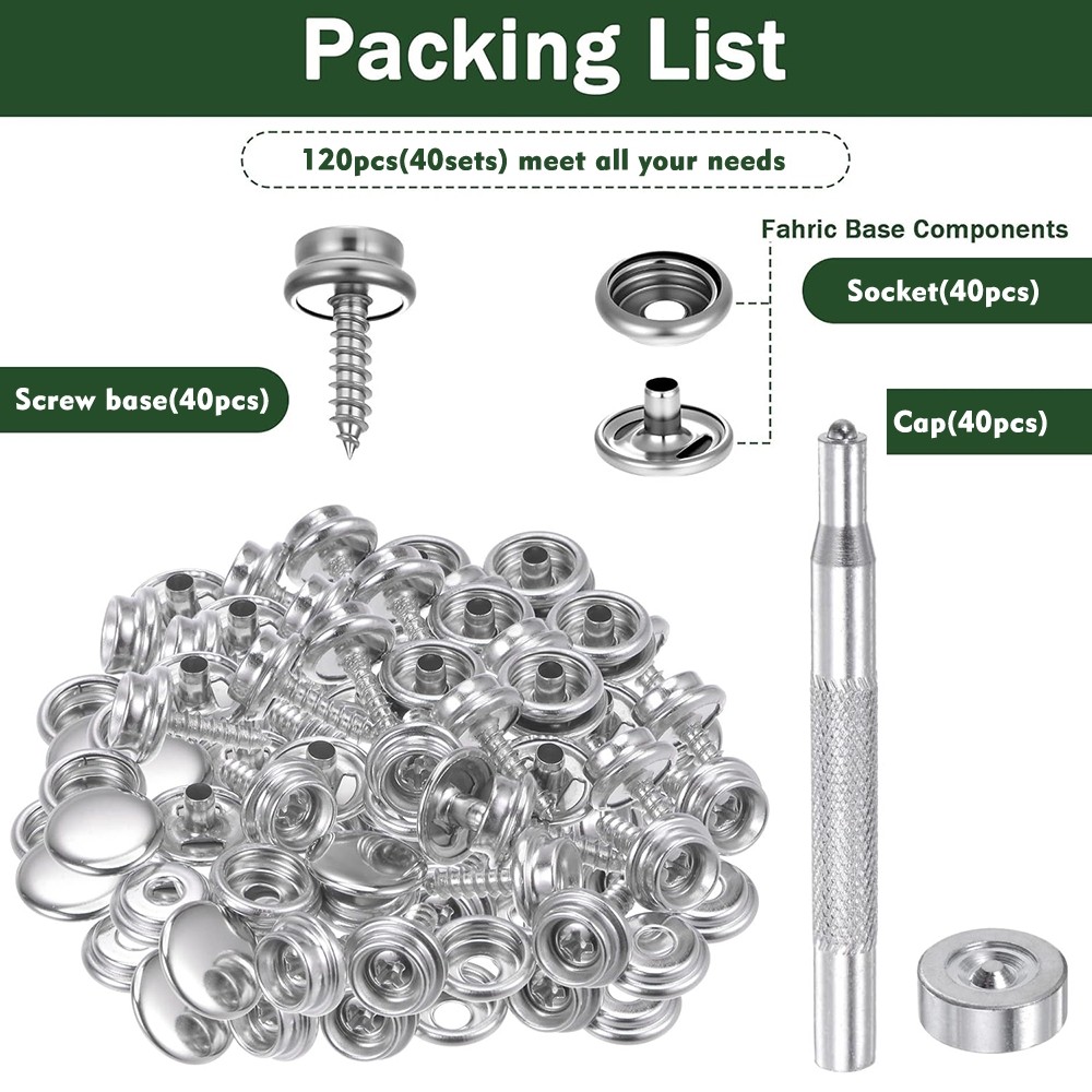 120pc Stainless Steel Fastener Snap Press Stud Cap BUTTON Marine Boat Canvas Set