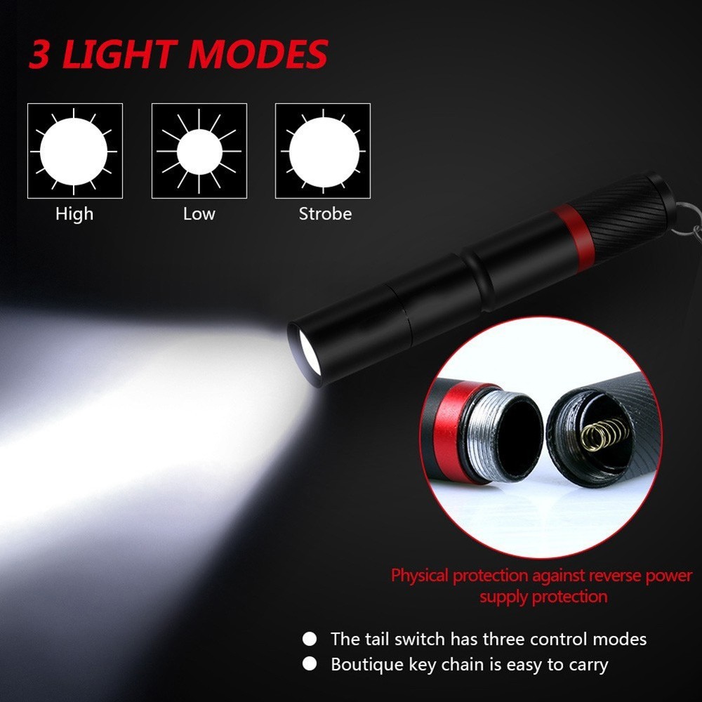 Mini Flashlight Night Fishing XPE 3 Mode Key Ring Torches Super Bright