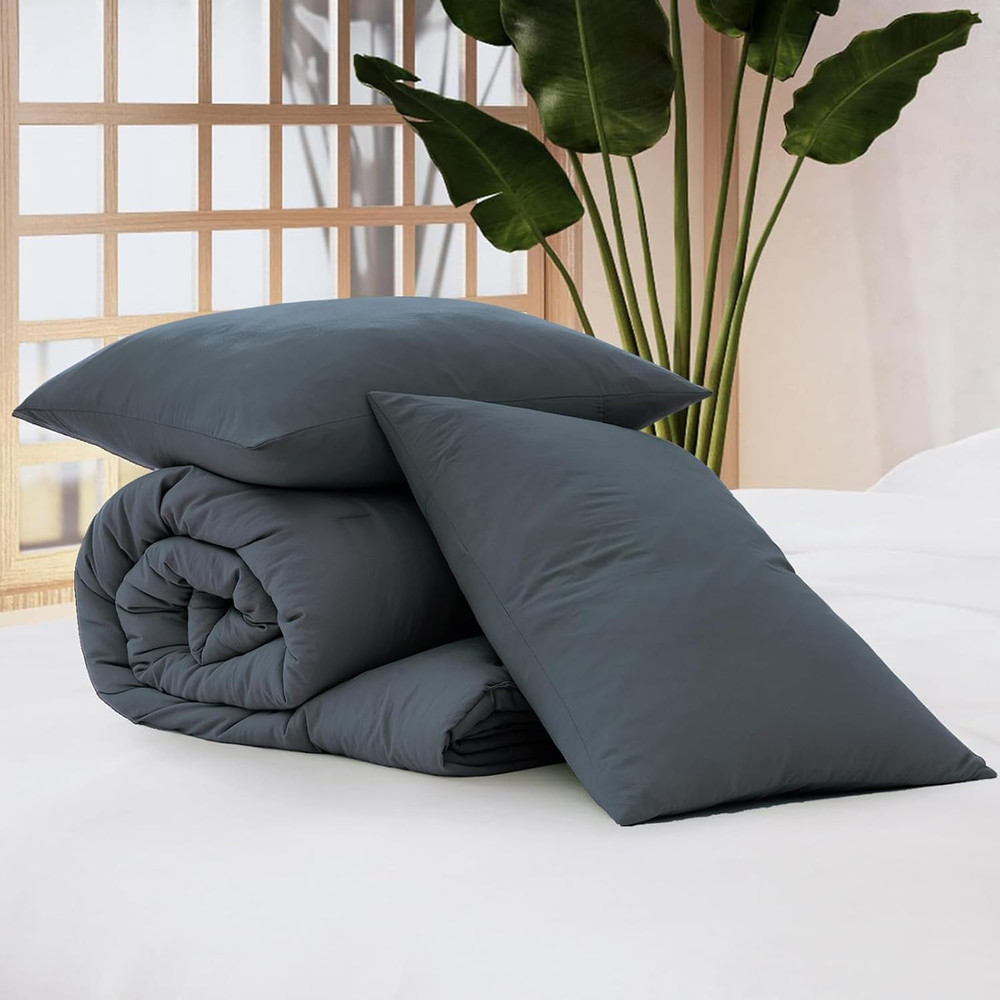 Queen Comforter Set - 3 Pieces Prewashed Blue Grey Comforter Soft Lightweight fo