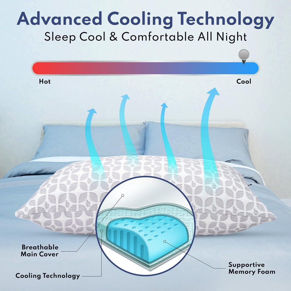 Adjustable Memory Foam Pillow for Sleeping (Queen Size) - Cooling Gel Pillows...