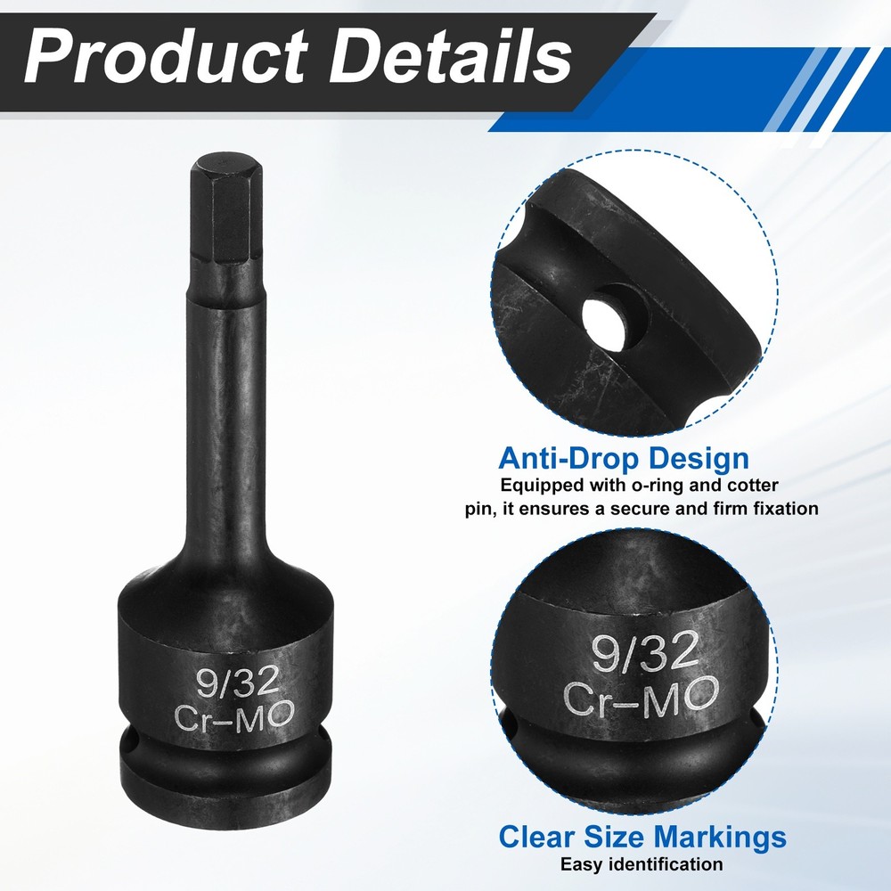 1/2" Drive Impact Hex Bit Socket 9/32 Inch SAE CR-MO Steel Hexagonal Socket