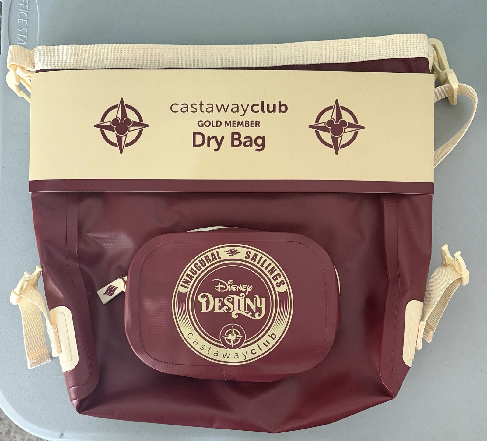 Disney Cruise Line DESTINY Maiden Voyage Gold Castaway Club Wet/Dry Bag DCL New