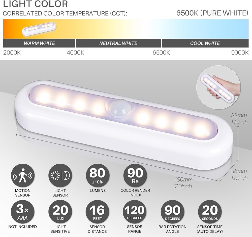 STAR-SPANGLED 3 Pack 7” Motion Sensor Lights Indoor 7 inch, Warm White