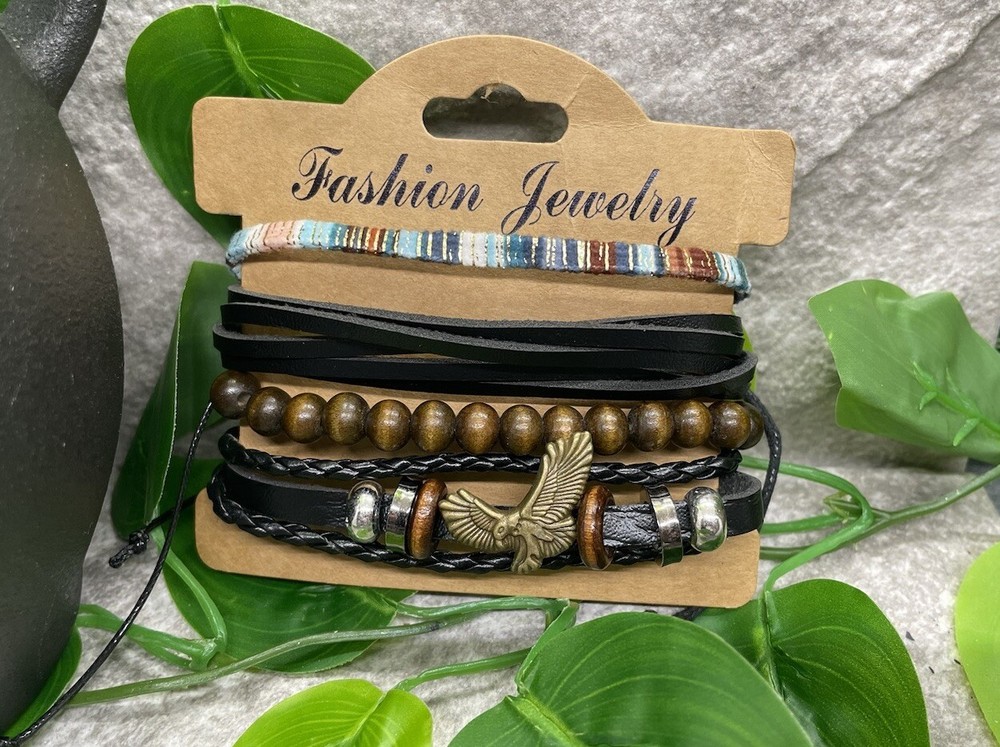 4 PC Leather Punk Bracelet Stackable Adjustable Tie New Free Ship B2825