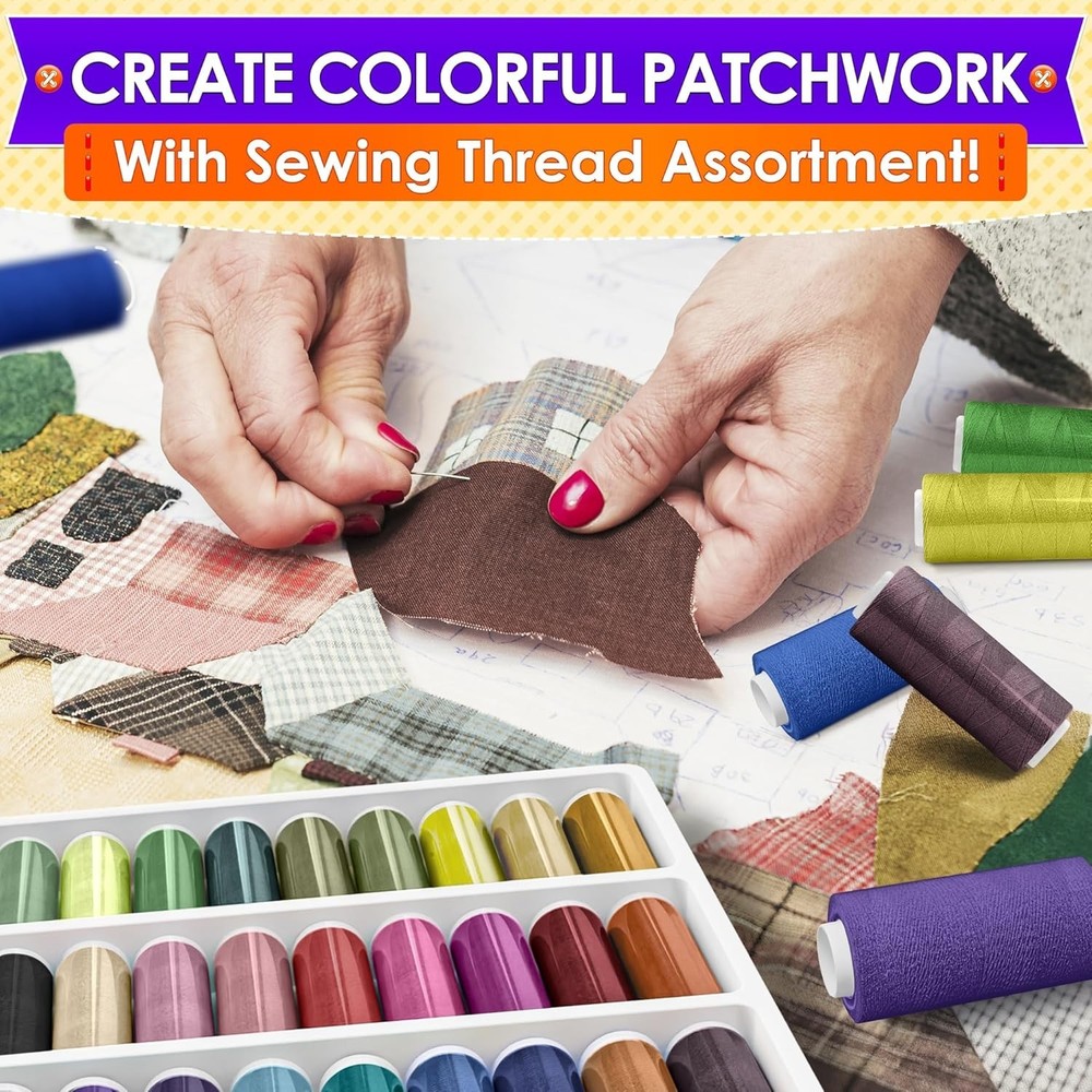 36-Piece Bright Polyester Sewing Thread Set - 250 Yards Each for Versatile Cr...