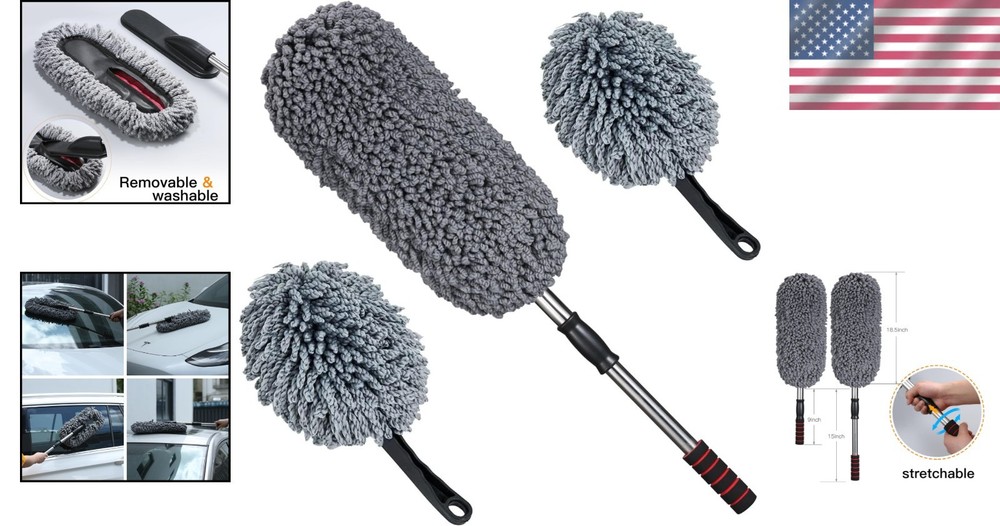 Large Microfiber Car Duster Kit - Extendable Handle for Interior & Exterior Use