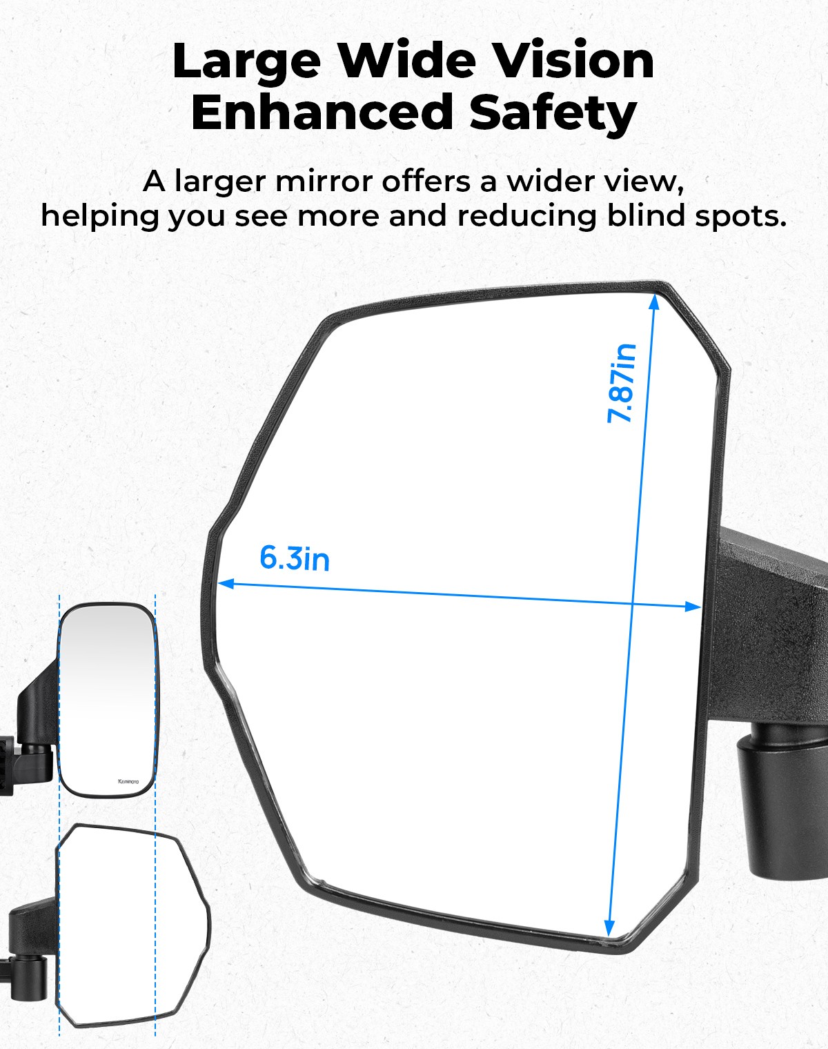 For Polaris Ranger XP 1000 Crew UTV Side Mirrors Mounted On A-pillar 2018-2025