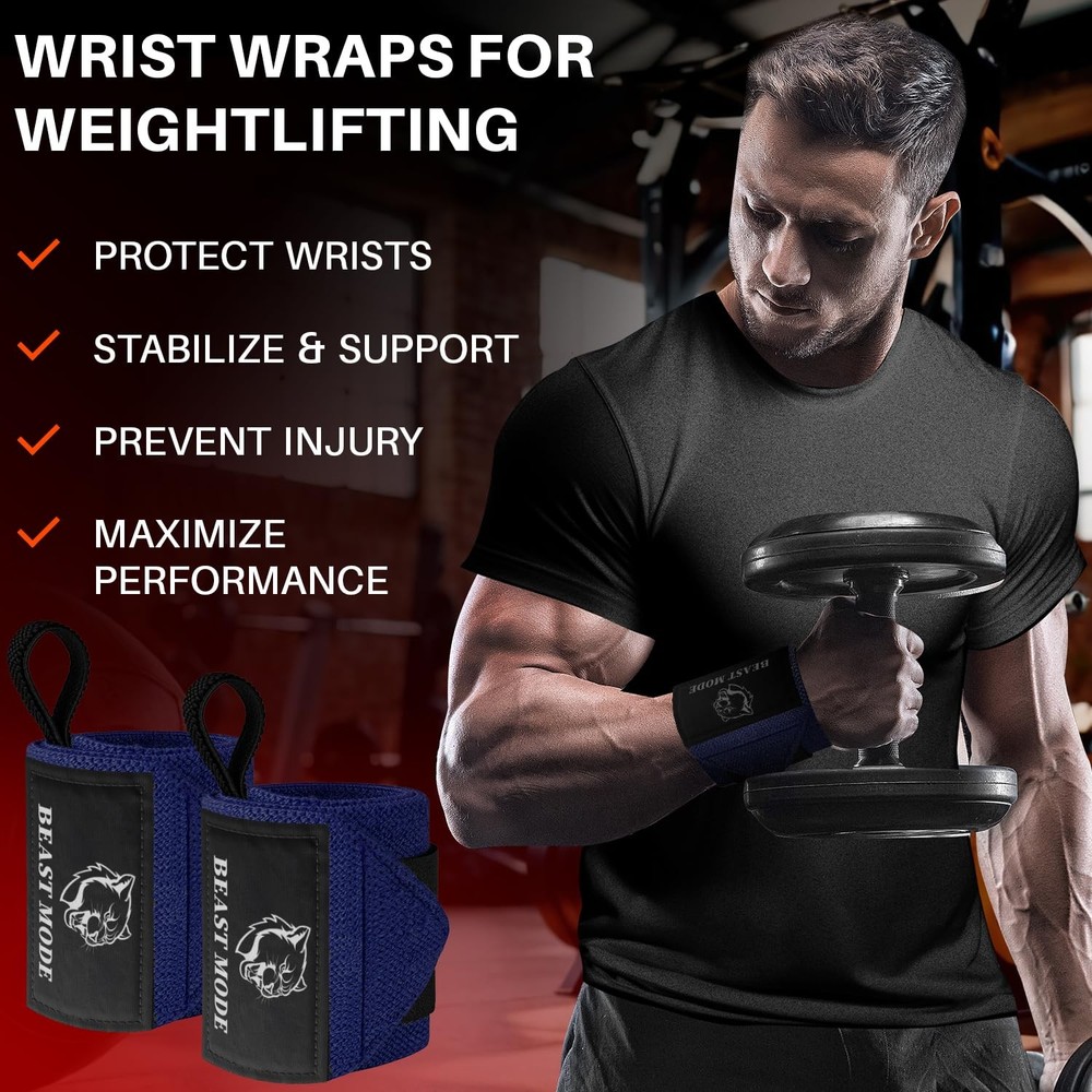 HeavyDuty Weightlifting Wrist Wraps with Thumb Loop for Powerlifting & Training