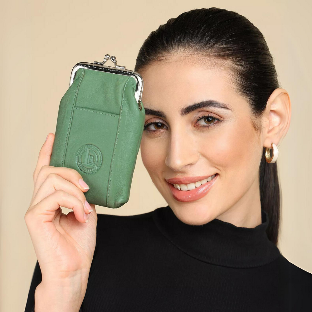 Genuine Leather Cigarette Case with Lighter Pouch Soft Green by Leatherboss