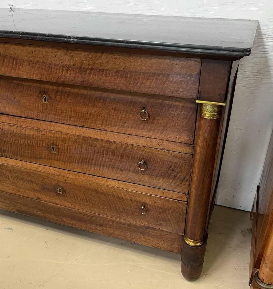 ANTIQUE FRENCH EMPIRE MARBLE-TOP WALNUT COMMODE CHEST OF DRAWERS 50.5” x 23”