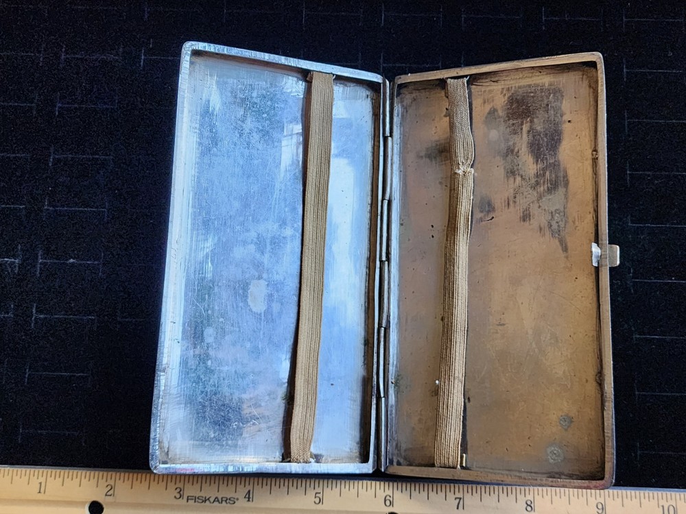 Antique 700 Silver Cigarette Case OG Straps Inside Tested+ Clasp Works