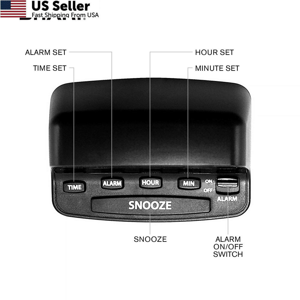 Sharp Digital Alarm Clock with Keyboard Style Controls, Battery Small, Black