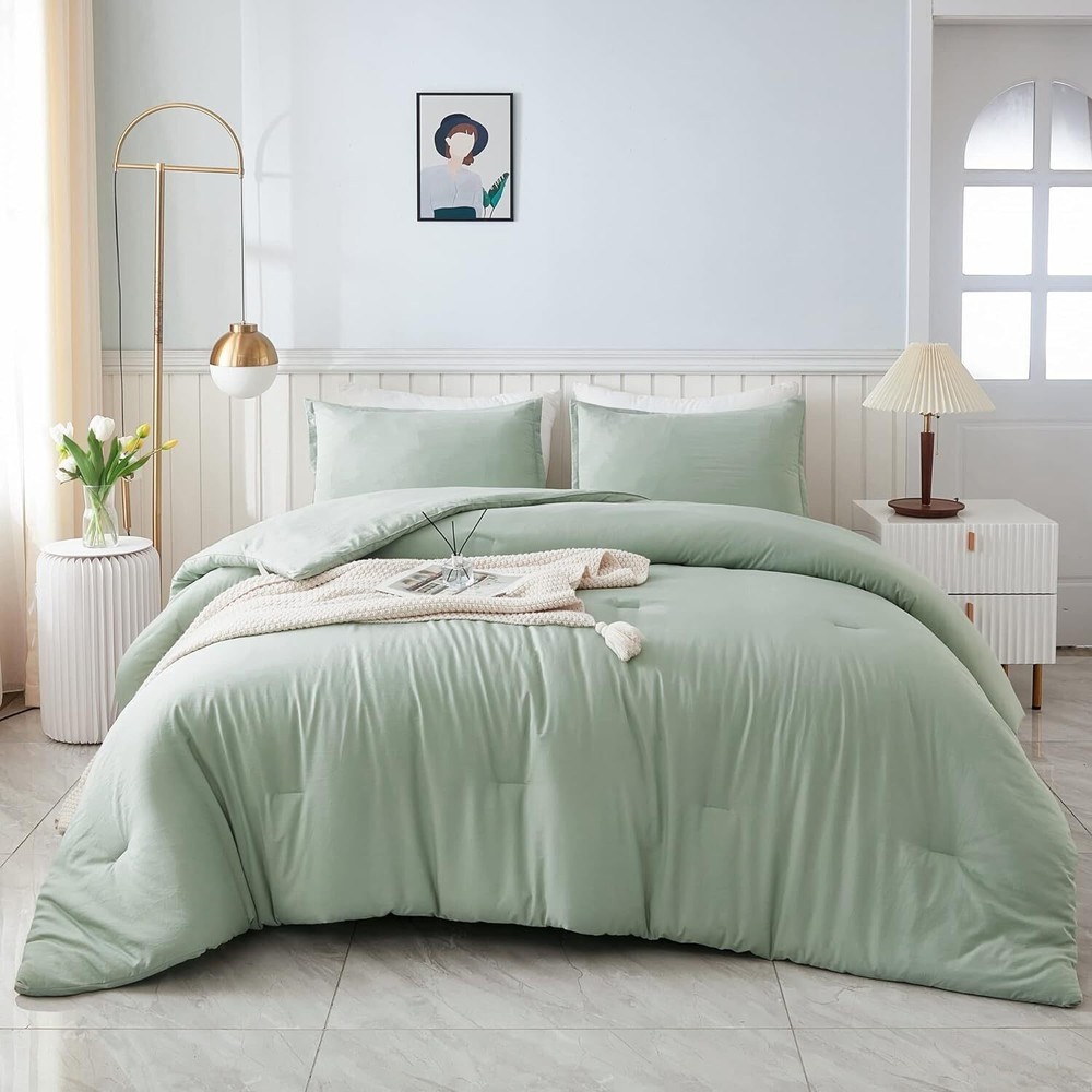 King Size Comforter Set 3 Pieces Lightweight Solid Bedding All Season Home