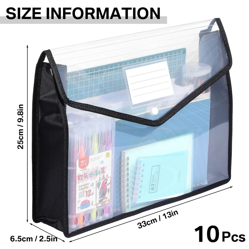 10 Pieces Plastic File Folders Envelope Expanding File Wallet Organizer Docum...