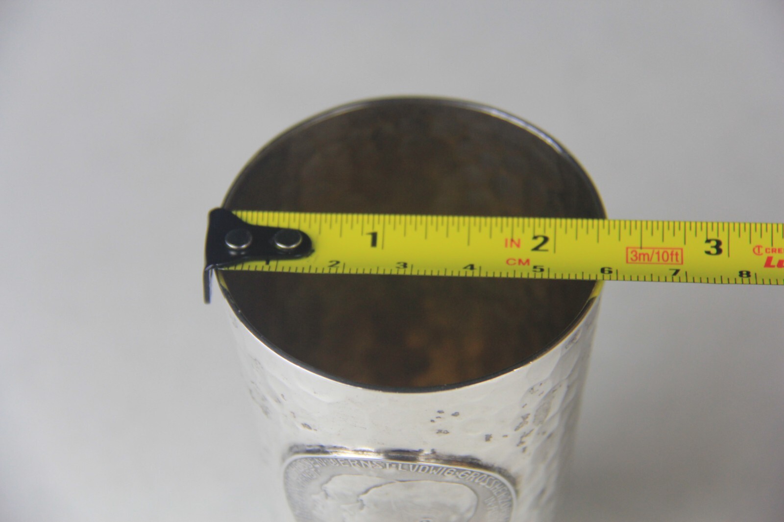 1904 German Hammered 800 Silver Beaker w/Hesse-Darmstadt 5 Mark Coin Attached