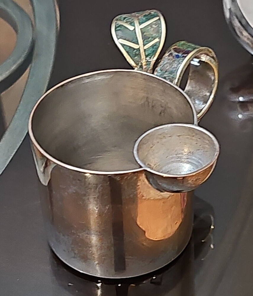 Los Castillo Taxco Silver Plate Honey Cup w/Lapis Lazuli/Malachite *AS IS