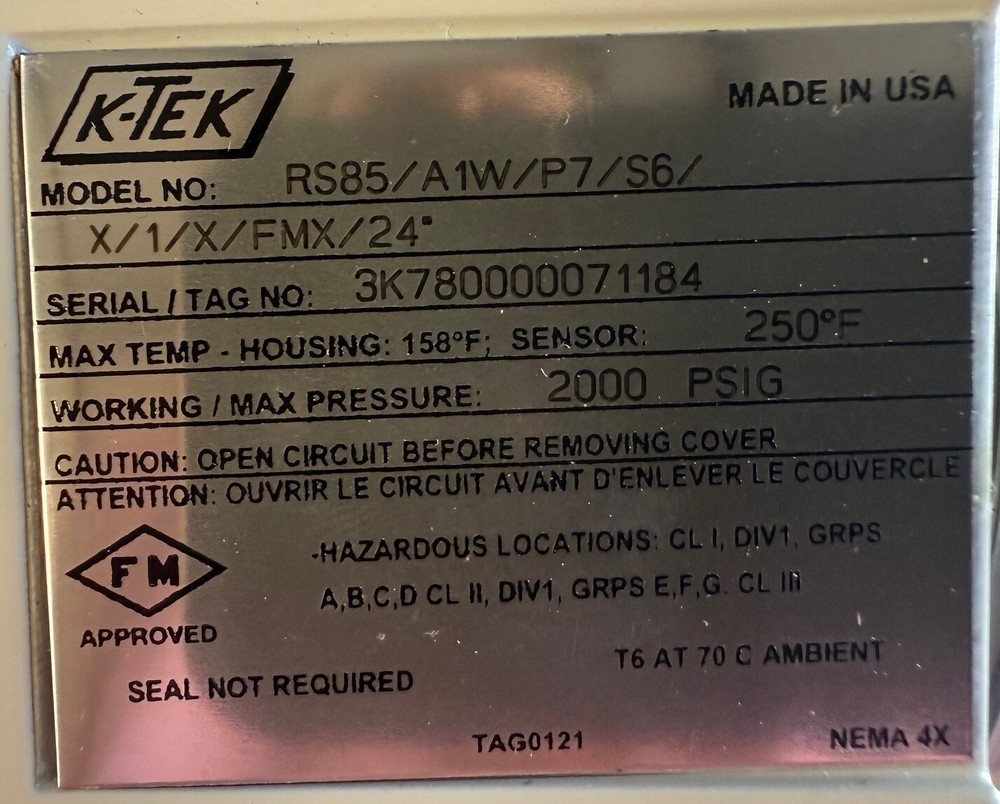 K-Tek Level RS85 Resonator Multi-Option Vibrating Level Switch 24in Probe