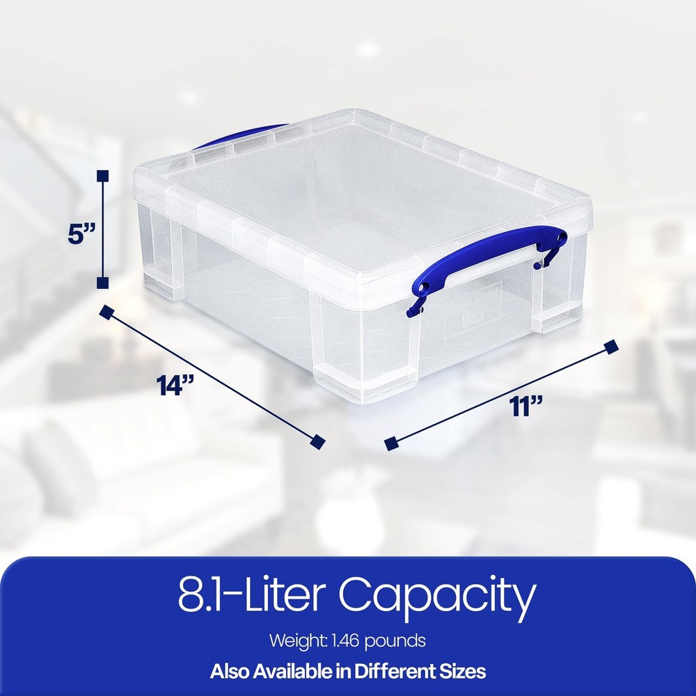 Really Useful Box 4 Pack Storage Bins, Clear Plastic Stackable Organizing Tot...