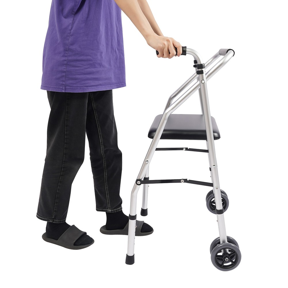 Adjustable Height Walker Folding Walker Foldable Chair for Elder 350lbs 82-92cm