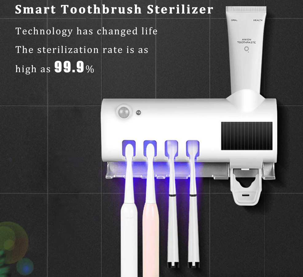 UV Toothbrush Holder Sterilizer with Auto Toothpaste Dispenser Bathroom