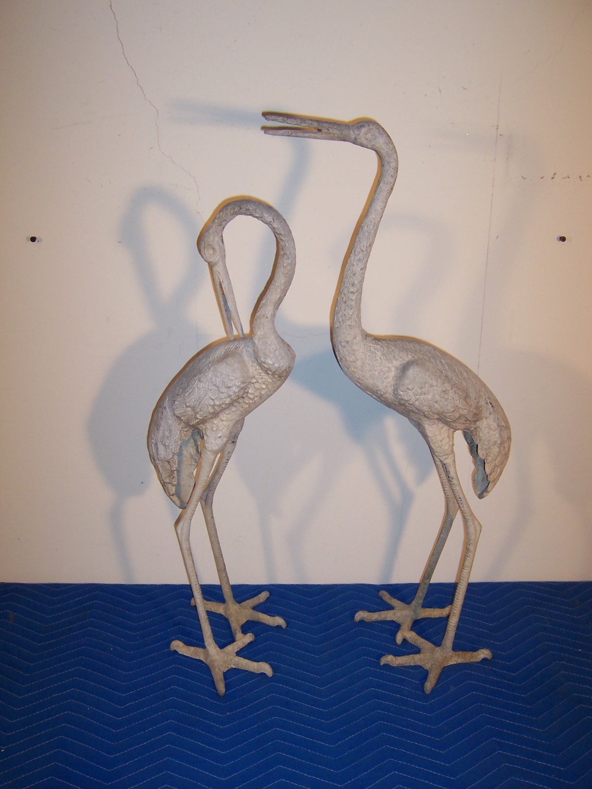 Vintage Weathered Aluminum Egret Crane Bird Garden Pond Statues