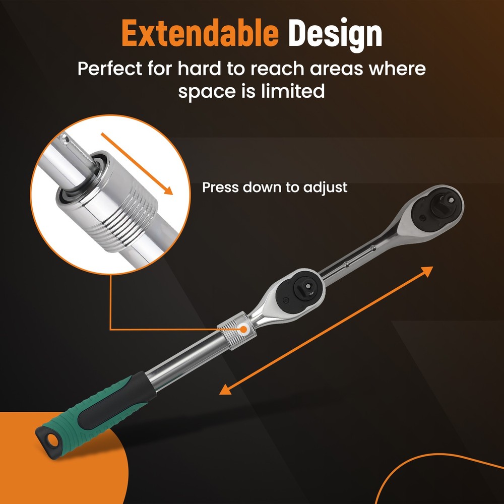 Premium Grade Socket Set 72-Tooth 1/4 3/8 1/2 Drive Extendable Quick Release
