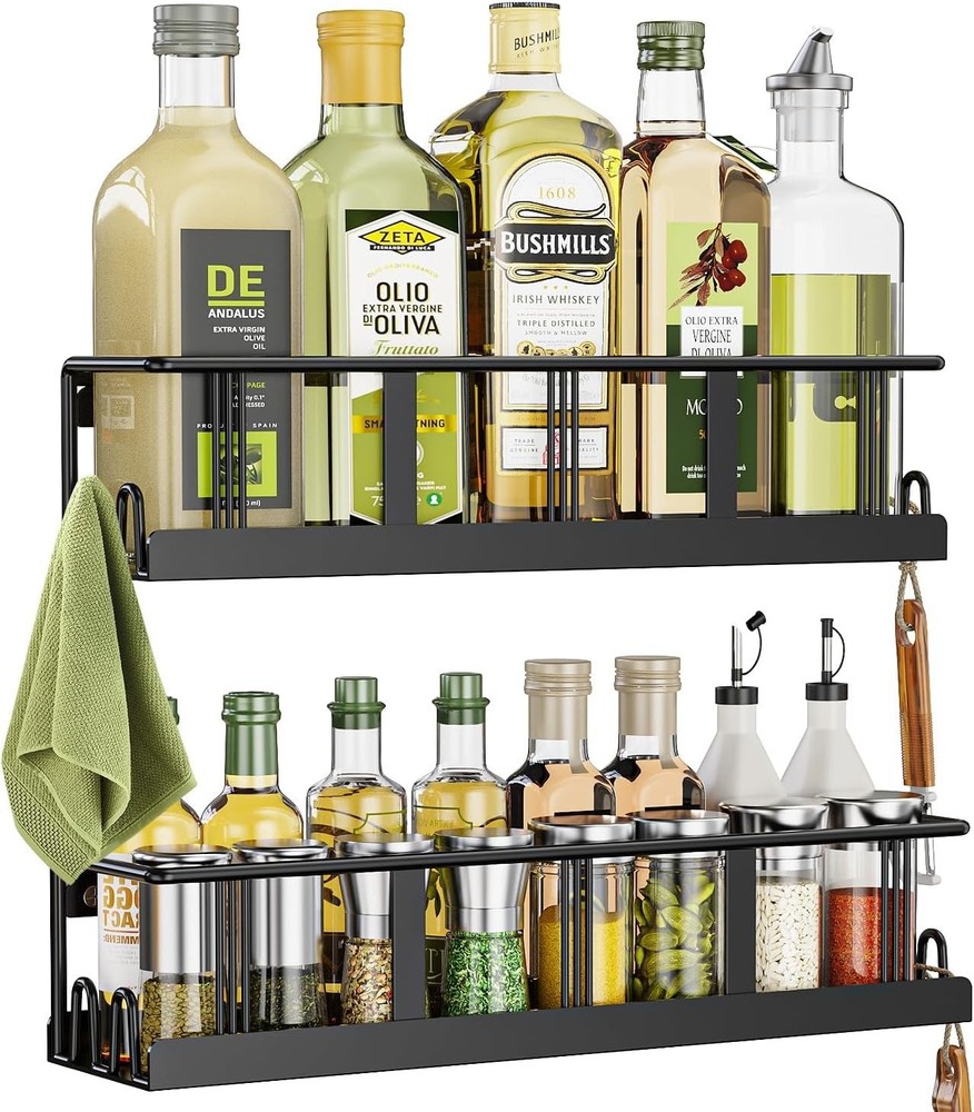 Stylish Iron Spice Rack Set - 2 Pack Hanging Organizer for Kitchen Efficiency