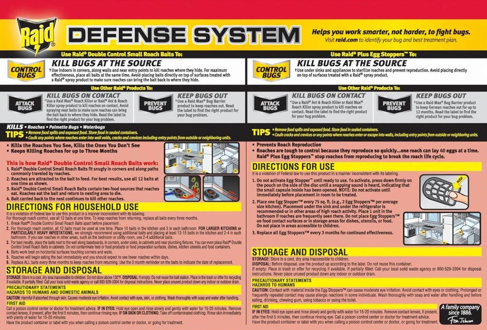 Raid Double Control 12 Small Roach Baits + 3 Egg Stoppers, Kills & Sterilizes