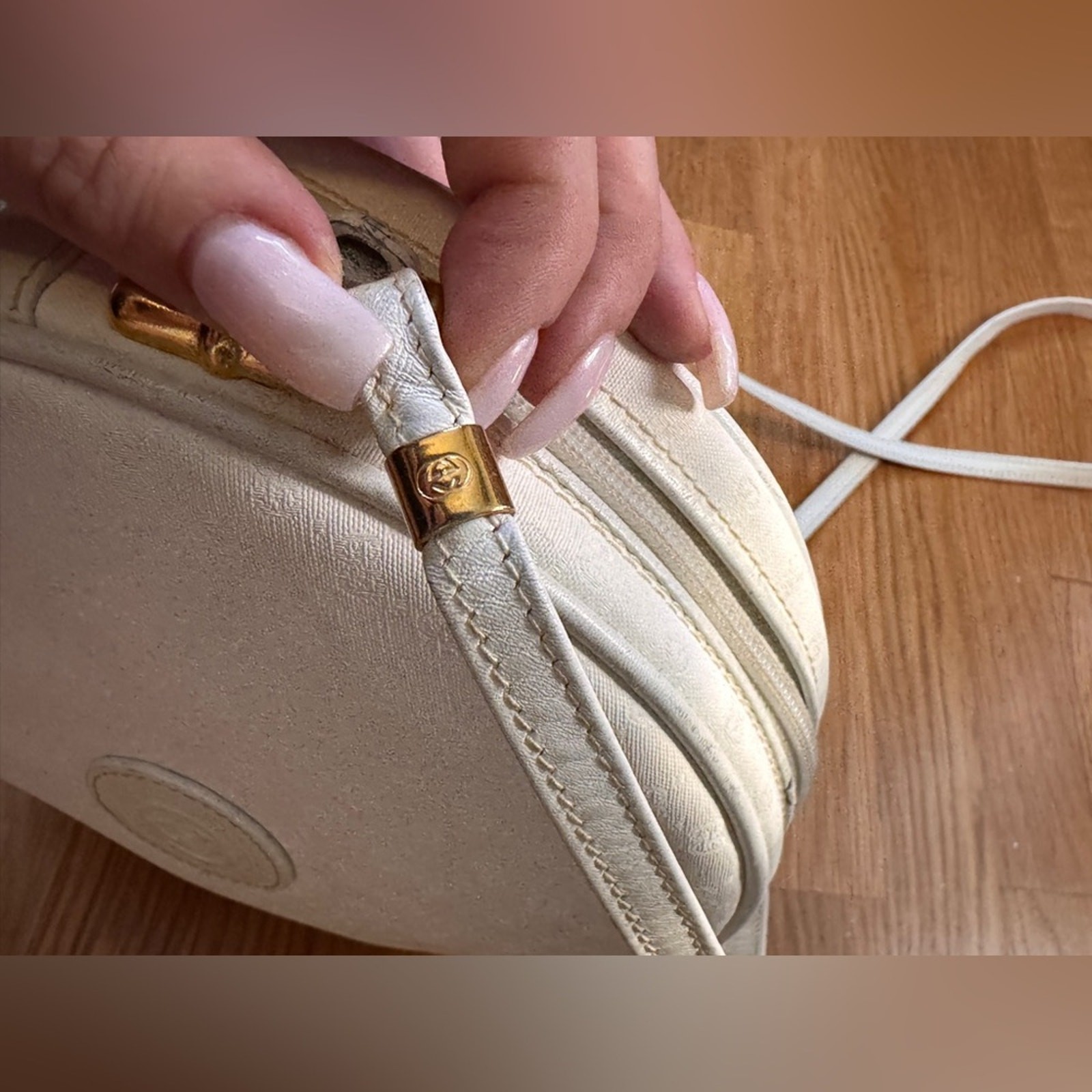 80s Vintage White Gucci Micro GG Canteen Bag