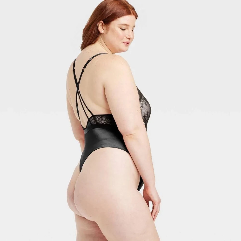 Auden Women's Unlined Lace Lingerie Bodysuit Black Size Large