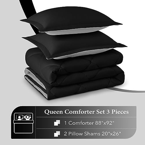 Comforter Set - Black and Grey Comforter Set Soft Bedding Queen Black/Grey