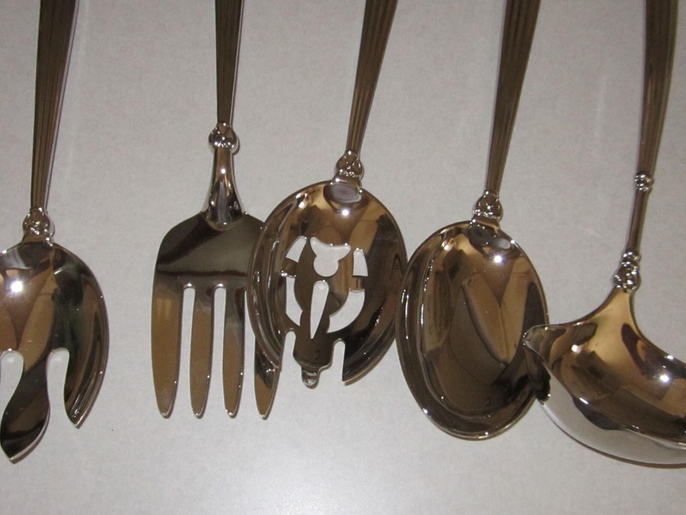 Godlinger Silver Plate Large Laddle, Serving Spoons, Fork 5 Pieces