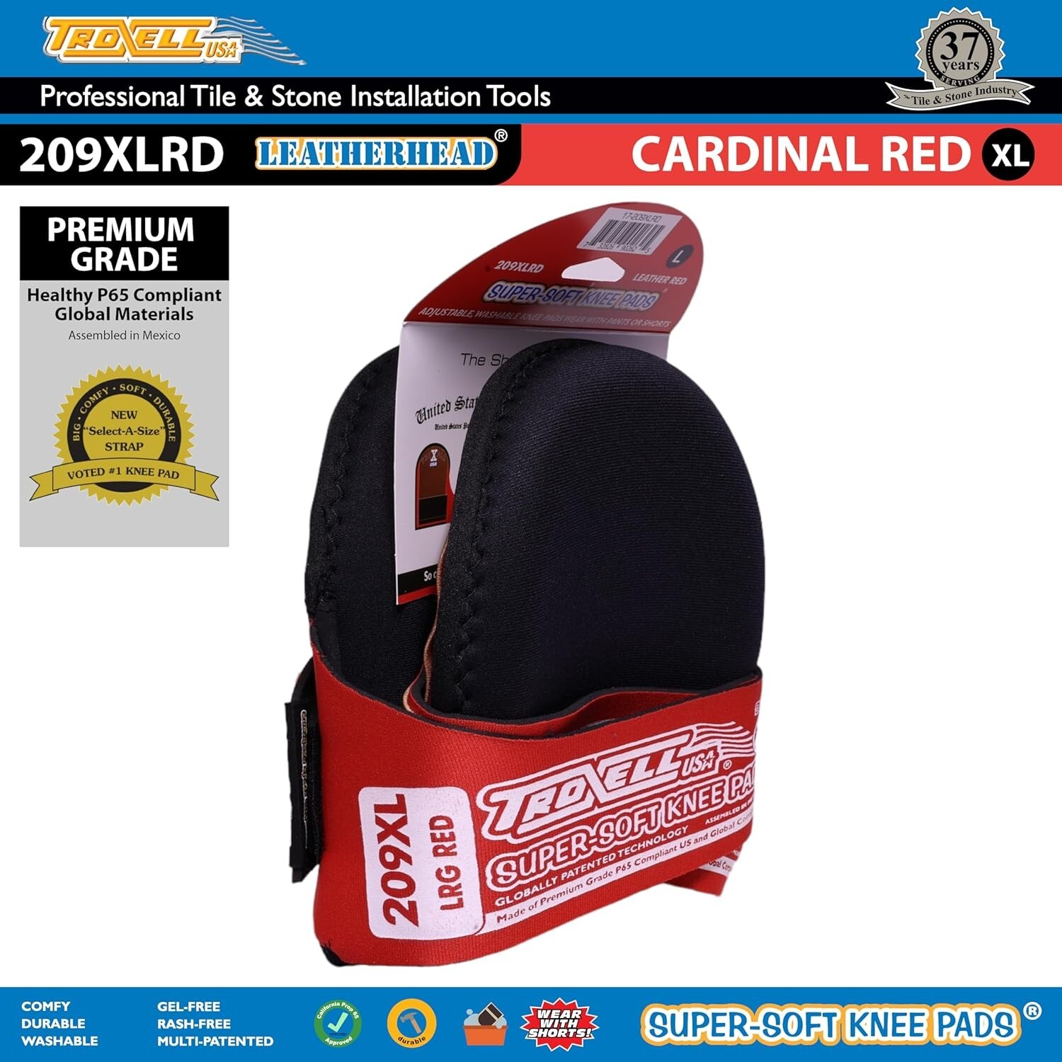 TROXELL USA SuperSoft Leatherhead Kneepads (Large-Sized-RED)