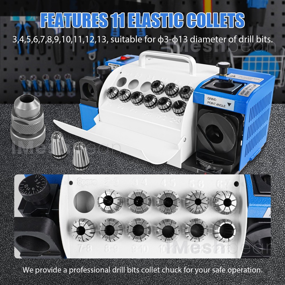 3-13mm Drill Bits Sharpener Bits Grinder Sharpener 95°-135° 11 Collets 2 Wheels
