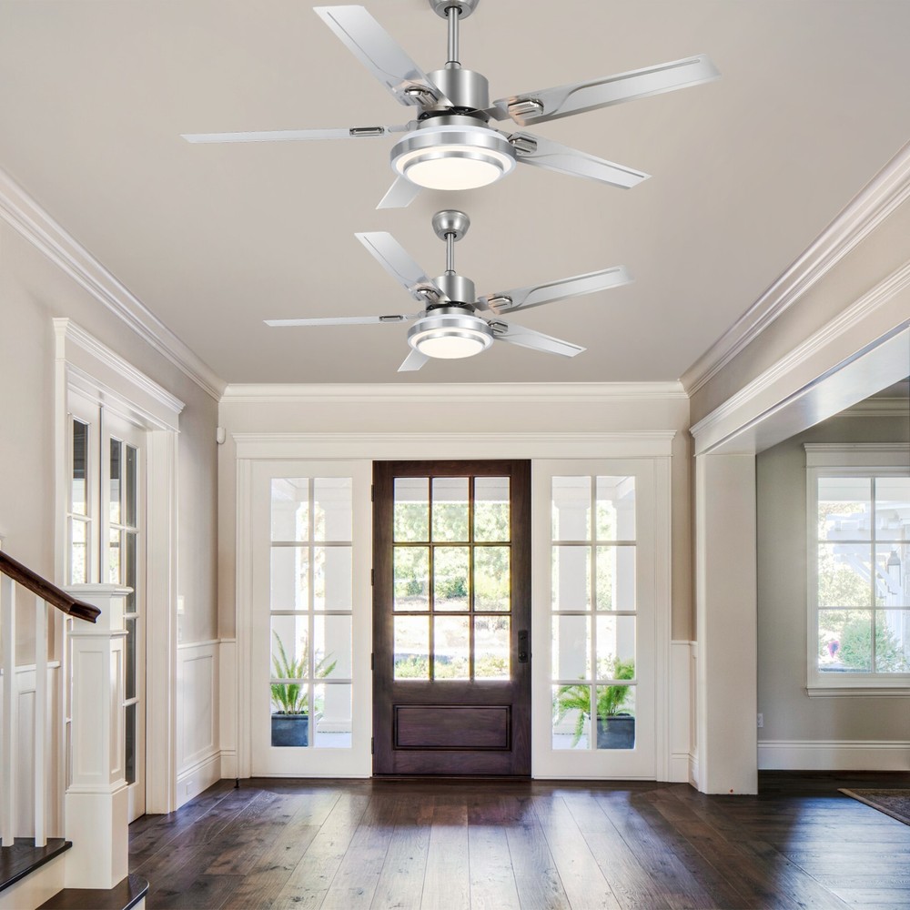 52-inch Silver Ceiling Fan Light, 3-Color Dimming, Remote Control