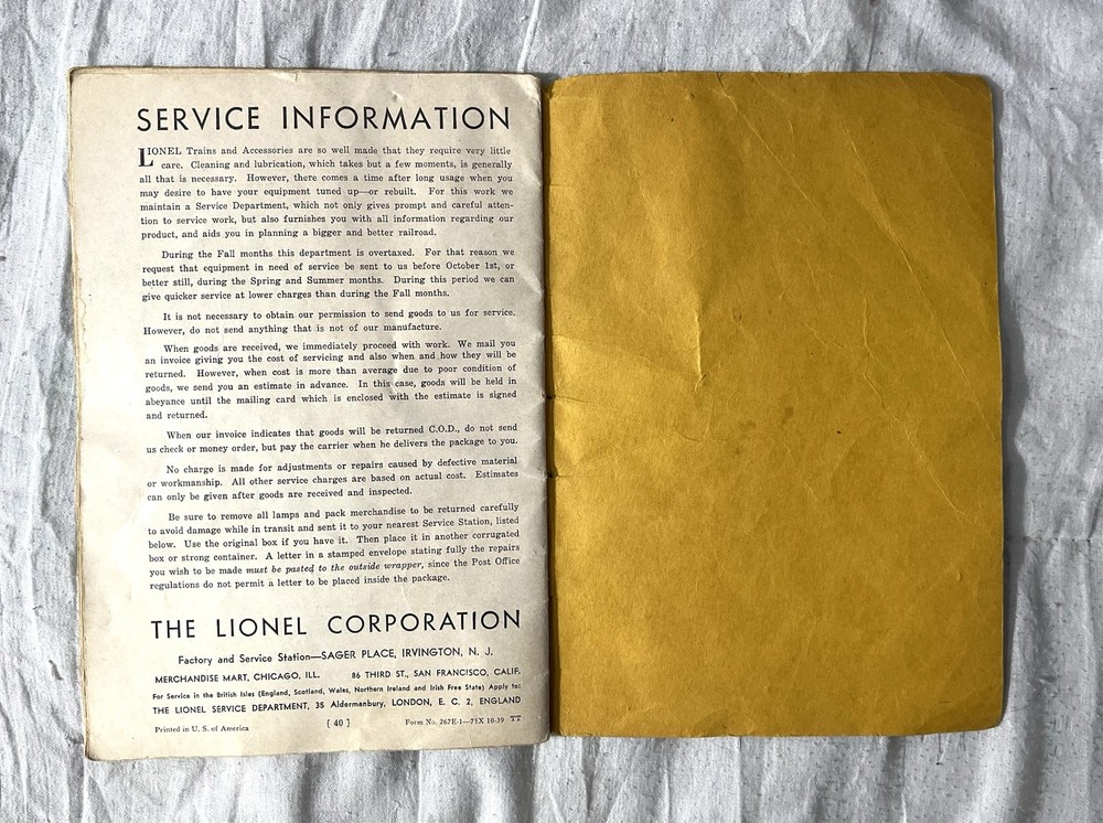 1939 Original Instructions For Assembling And Operating Lionel Trains 40 Pages