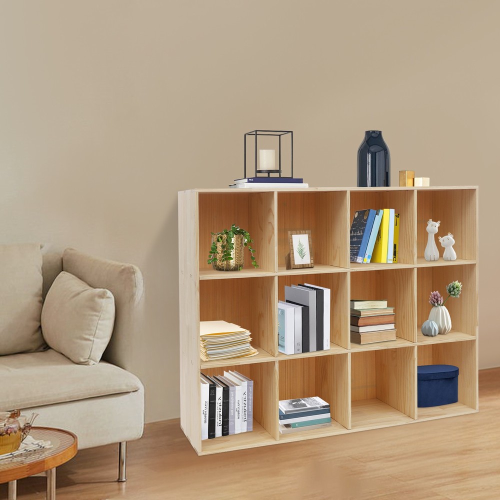 3 Tiers Storage Cabinet Rectangular 12-Cube Storage Shelf Bookcase 120cm