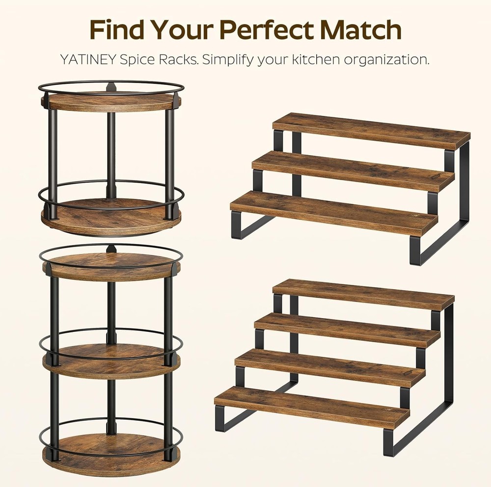 Spice Rack, 3 Tier Wooden Display Riser Stand, Kitchen Storage Organizer for ...