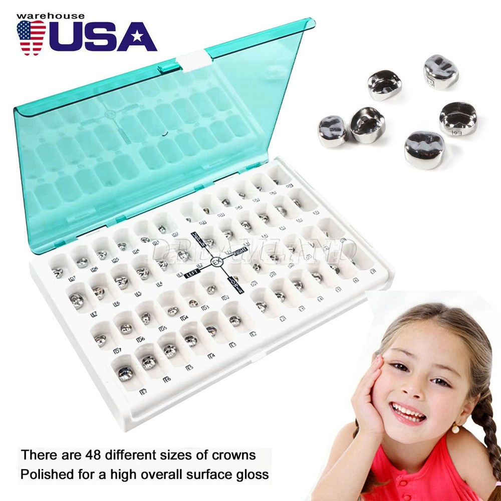 48 ASSORTED PRIMARY MOLAR STAINLESS STEEL CROWNS - COMPLETE KIT