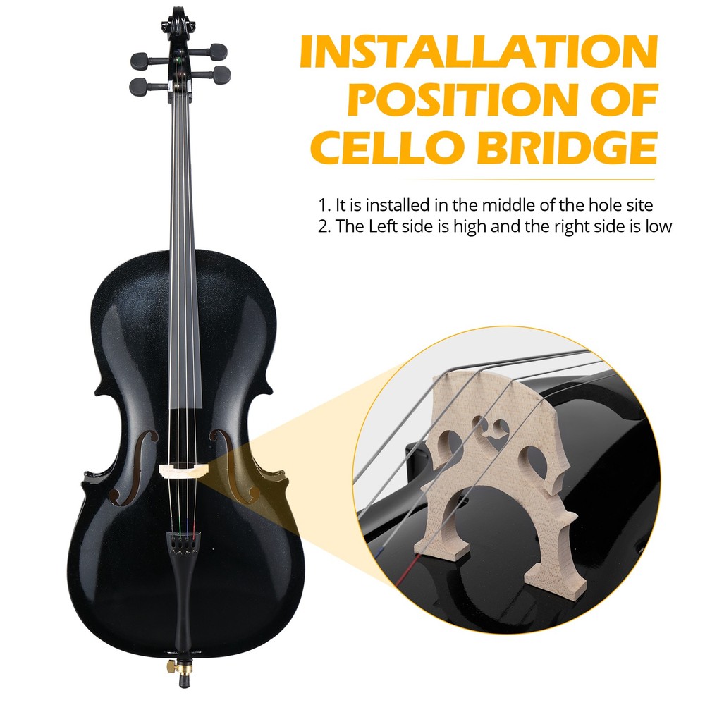 3/4 Size Acoustic Cello, Solid Wood with Case, Bow, Bridge, Rosin, Strings Set