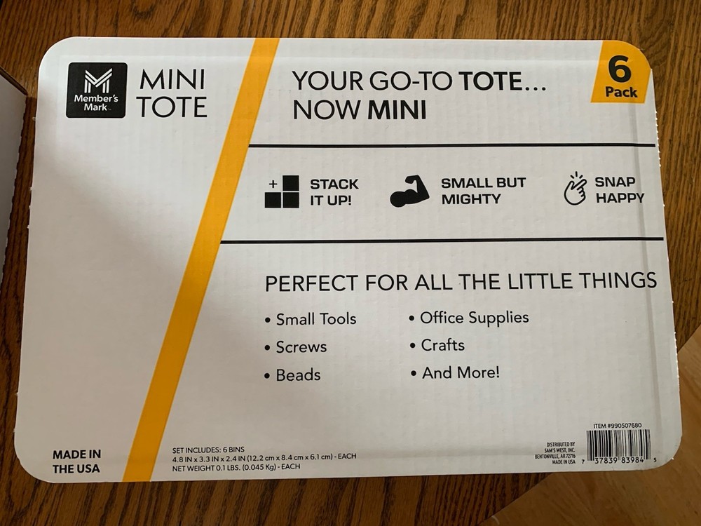 6 PACK Members Mark Mini Tote Bins Viral Tiny Mini Storage Container Yellow Lids
