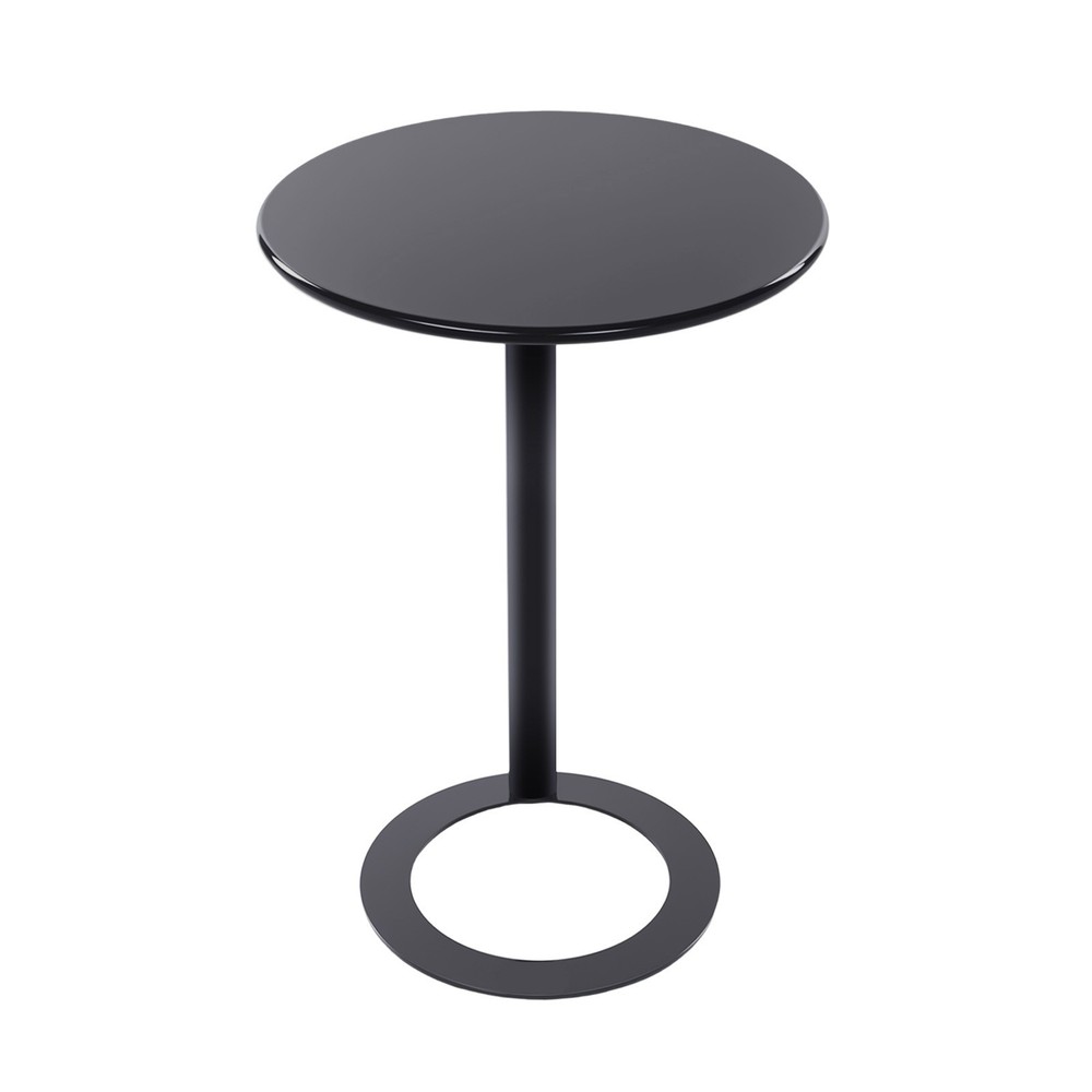 48x69cm Round Side Table Black Side Table for Small Spaces with O-shaped Base