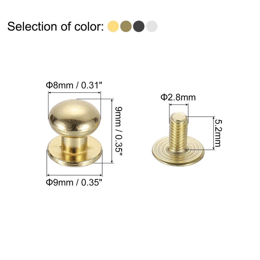 8mm Ball Head Stud Rivets Screw Back, 60Pack Button Nipple Rivet, 4 Colors